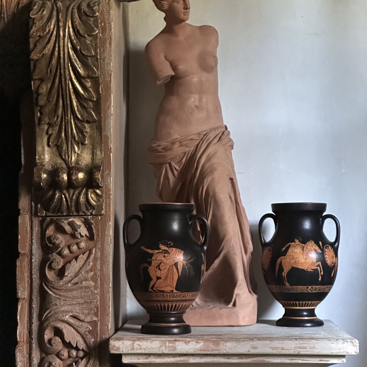Paire Vases Grecs Terre Cuite vernissée Reproduction début XXe Italie-photo-8