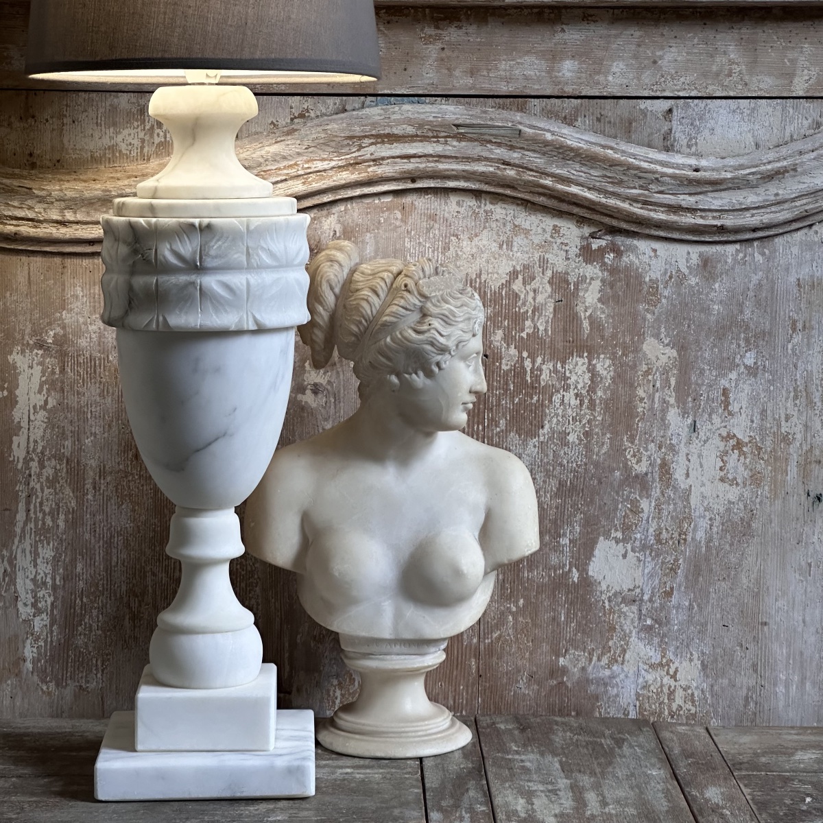Pied de Lampe forme balustre en Albâtre sculpté XXe-photo-5