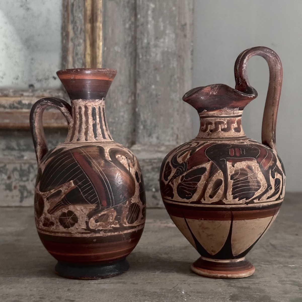 Triptych Of Ancient Greek-style Vases / Painted Terracotta / Italy, Late 19th–early 20th Century-photo-3