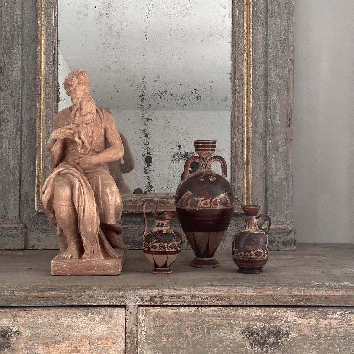 Triptych Of Ancient Greek-style Vases / Painted Terracotta / Italy, Late 19th–early 20th Century-photo-2