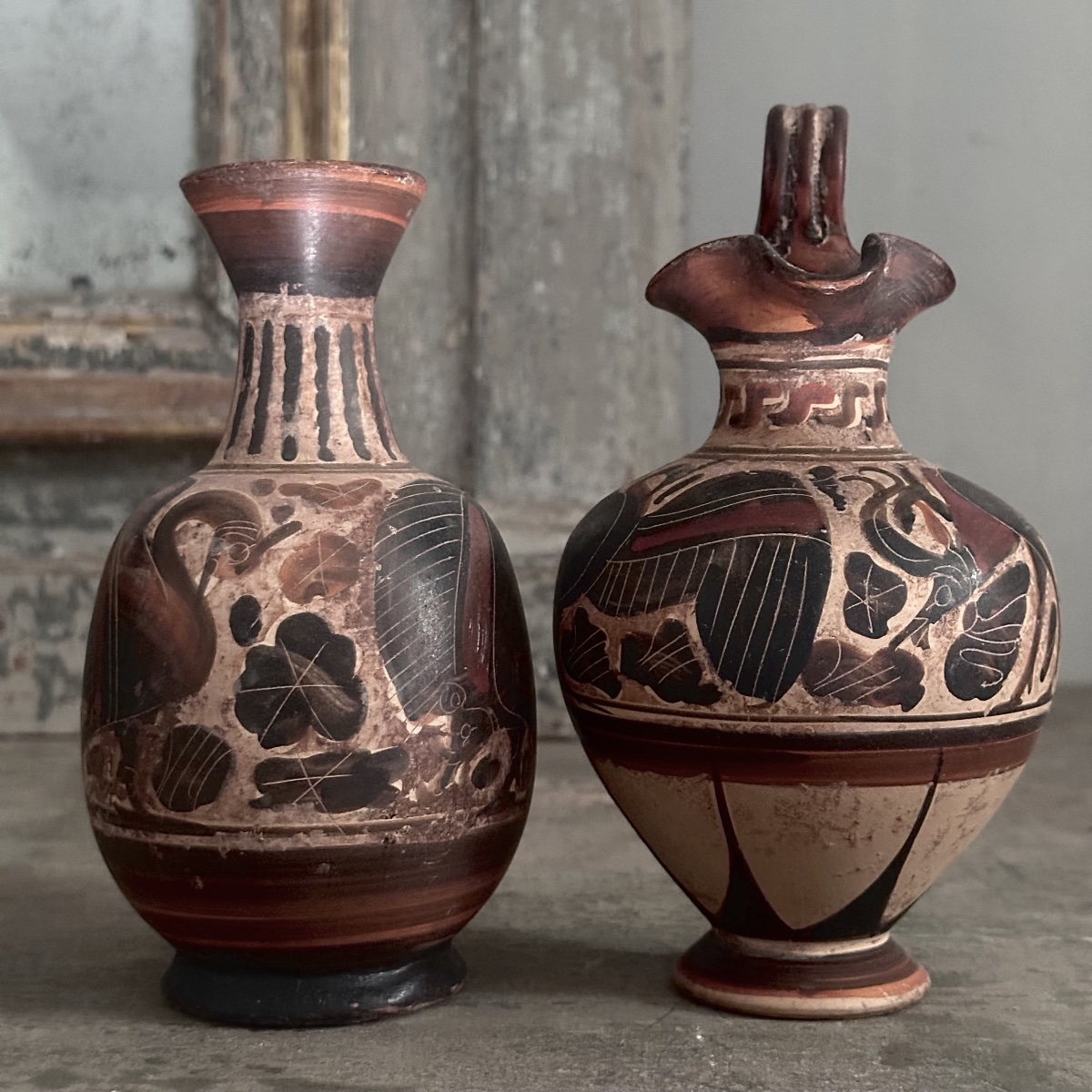 Triptych Of Ancient Greek-style Vases / Painted Terracotta / Italy, Late 19th–early 20th Century-photo-3