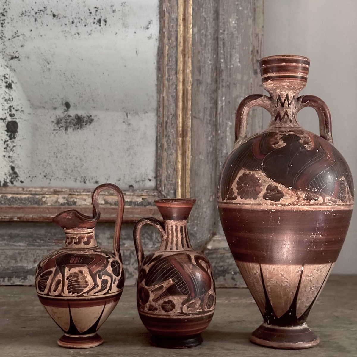 Triptych Of Ancient Greek-style Vases / Painted Terracotta / Italy, Late 19th–early 20th Century-photo-4