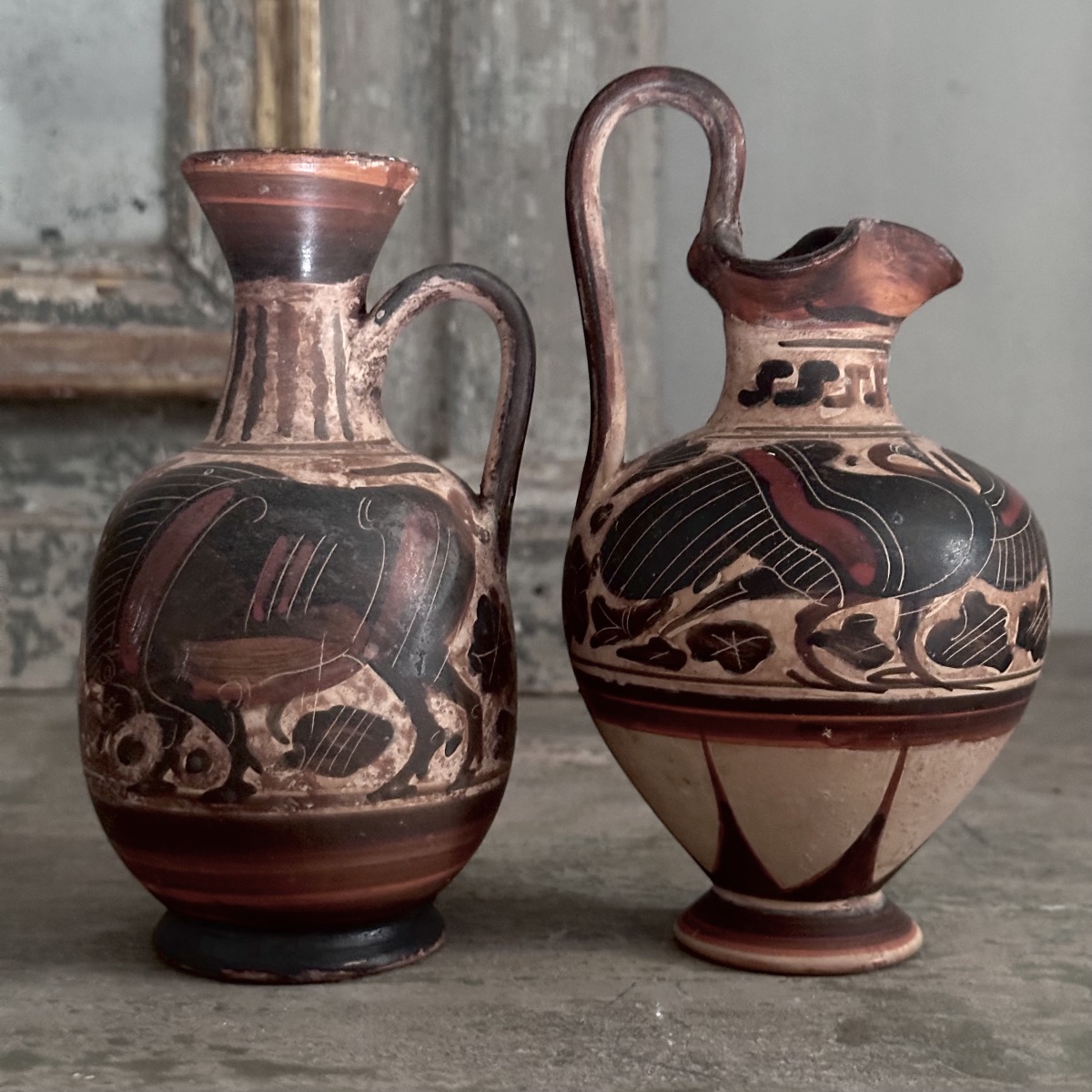 Triptych Of Ancient Greek-style Vases / Painted Terracotta / Italy, Late 19th–early 20th Century-photo-7