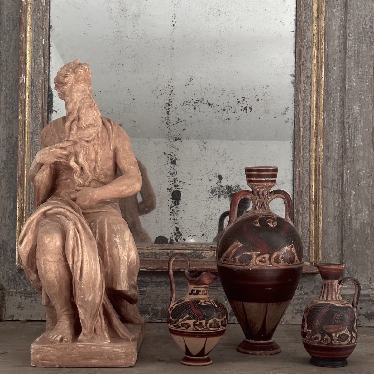 Triptych Of Ancient Greek-style Vases / Painted Terracotta / Italy, Late 19th–early 20th Century-photo-8
