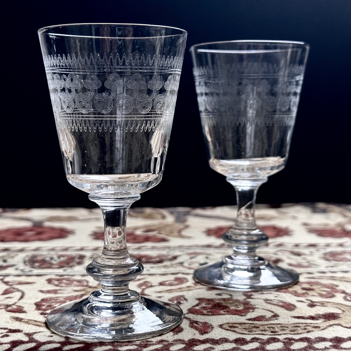 Set Of 4 Crystal Wine Glasses Engraved By Pontieux Or Thouvenin -photo-2