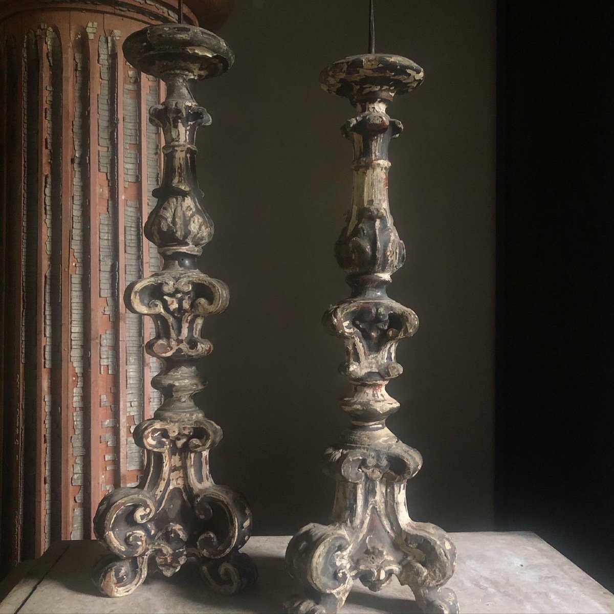 Pair Of Carved Wood Candelsticks Italy Eighteenth-photo-8
