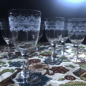 Series Of 6 Thouvenin Engraved Glasses / Early Twentieth