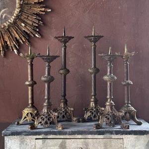 Series Of 6 Gilt Bronze Candlesticks Nineteenth