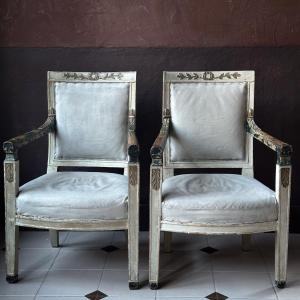 Pair Of 18th Century Consulate Period Armchairs