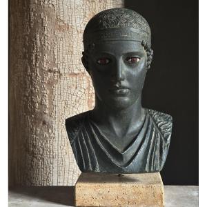 Bust Of The Charioteer Of Delphi/plaster Casting/bronze Patina/20th