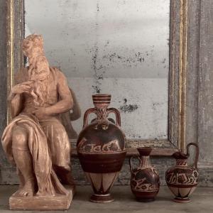 Triptych Of Ancient Greek-style Vases / Painted Terracotta / Italy, Late 19th–early 20th Century