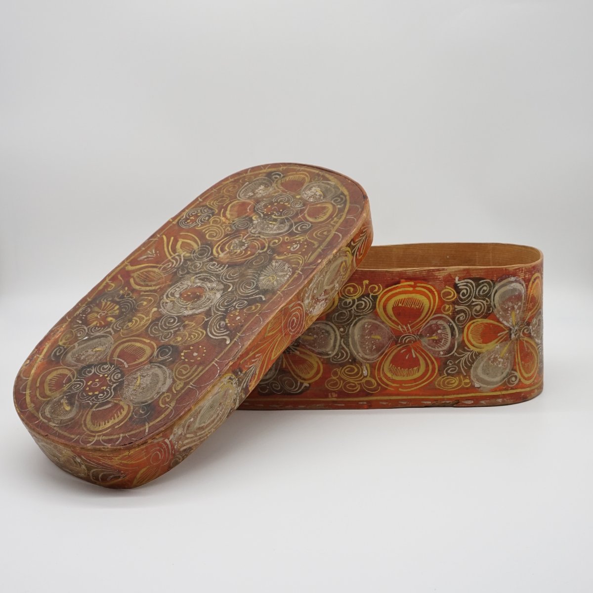 Boîte Ovale En Bois Peint à La Main – XIXe Siècle, Art Populaire D’alpage-photo-2