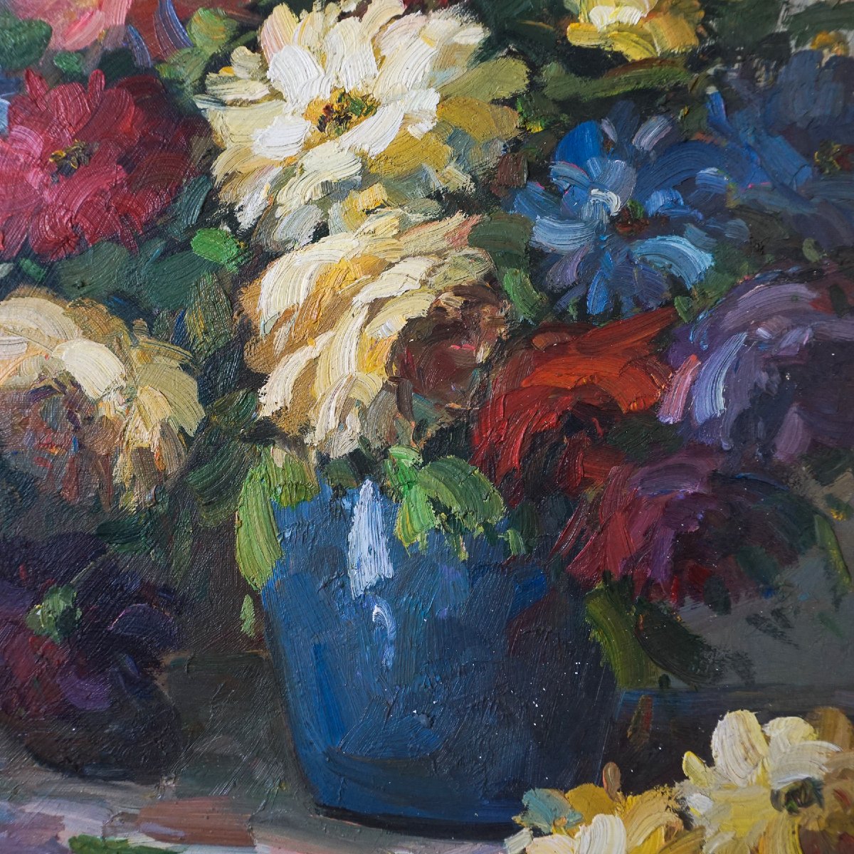 Nature Morte Aux Fleurs – Huile Sur Toile signé Alfredo Cini (1887–1970)-photo-4