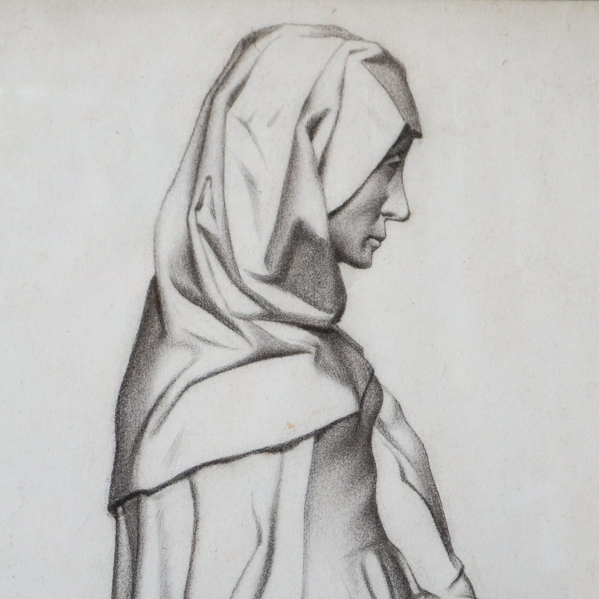 Gaspare Gambi – Saint Martha – Signed Charcoal Drawing, 1907-photo-3