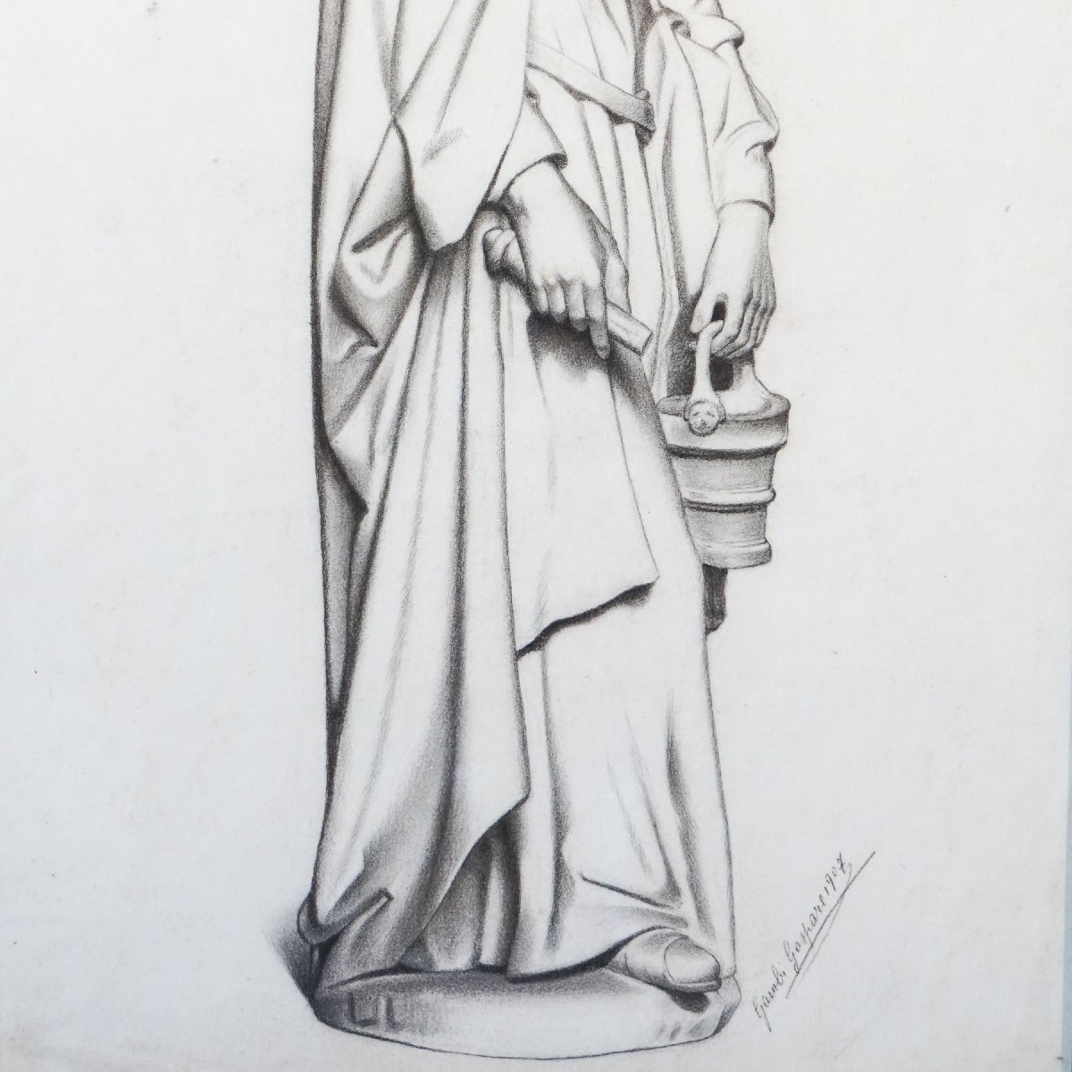 Gaspare Gambi – Saint Martha – Signed Charcoal Drawing, 1907-photo-4