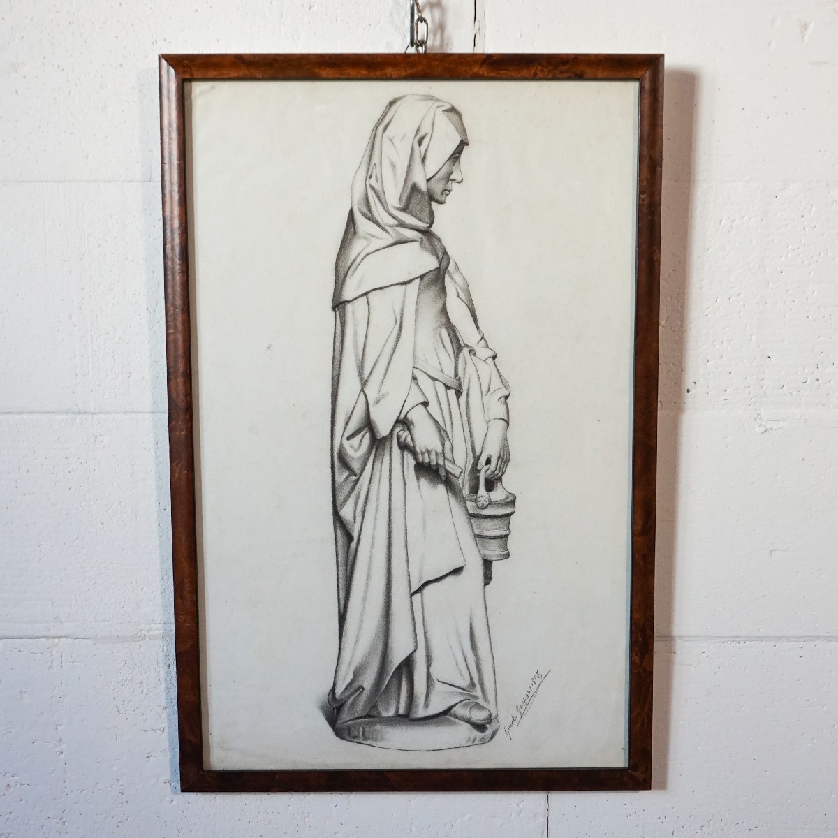 Gaspare Gambi – Saint Martha – Signed Charcoal Drawing, 1907