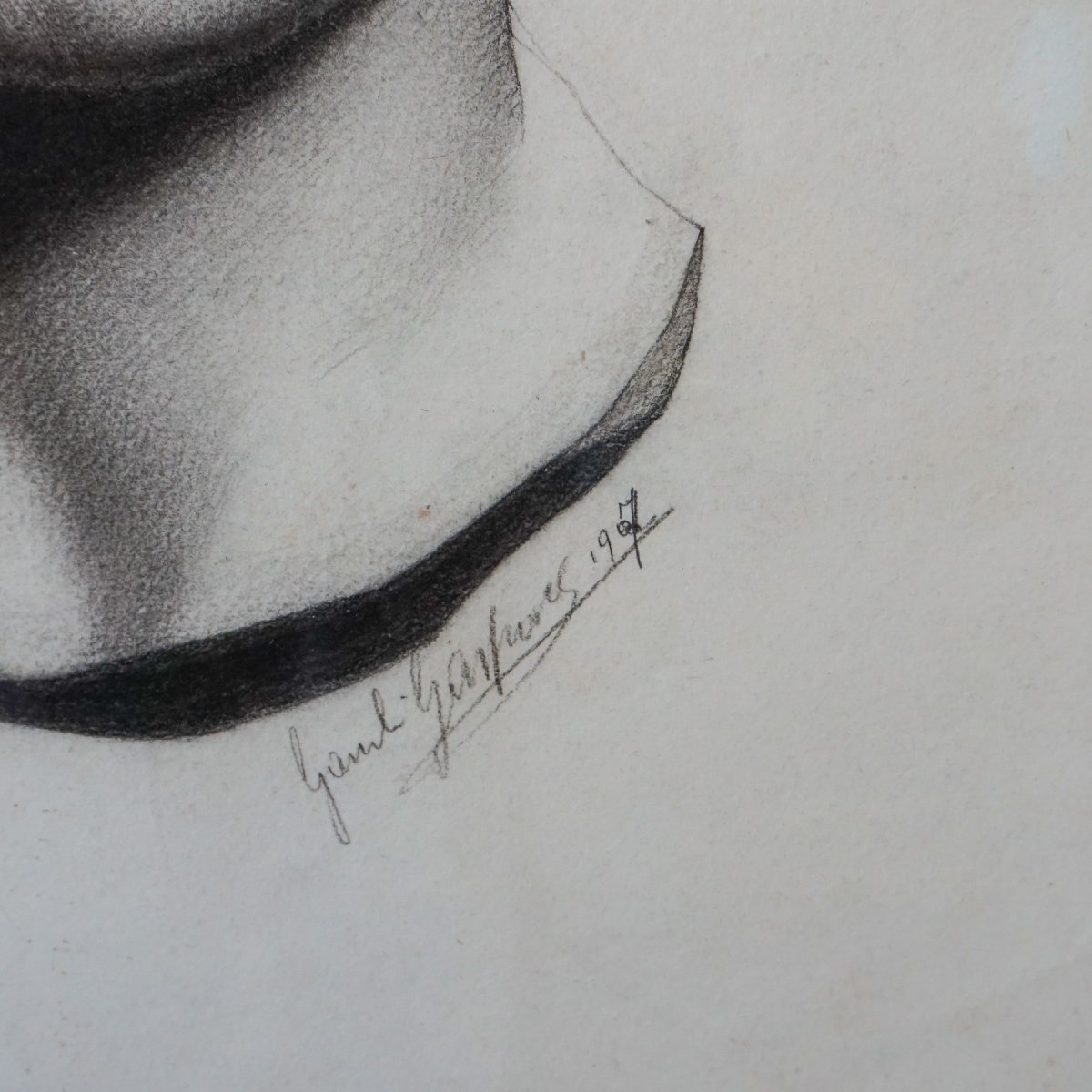 Gaspare Gambi – The Unknown Woman Of The Seine – Signed Charcoal Drawing, 1907-photo-1