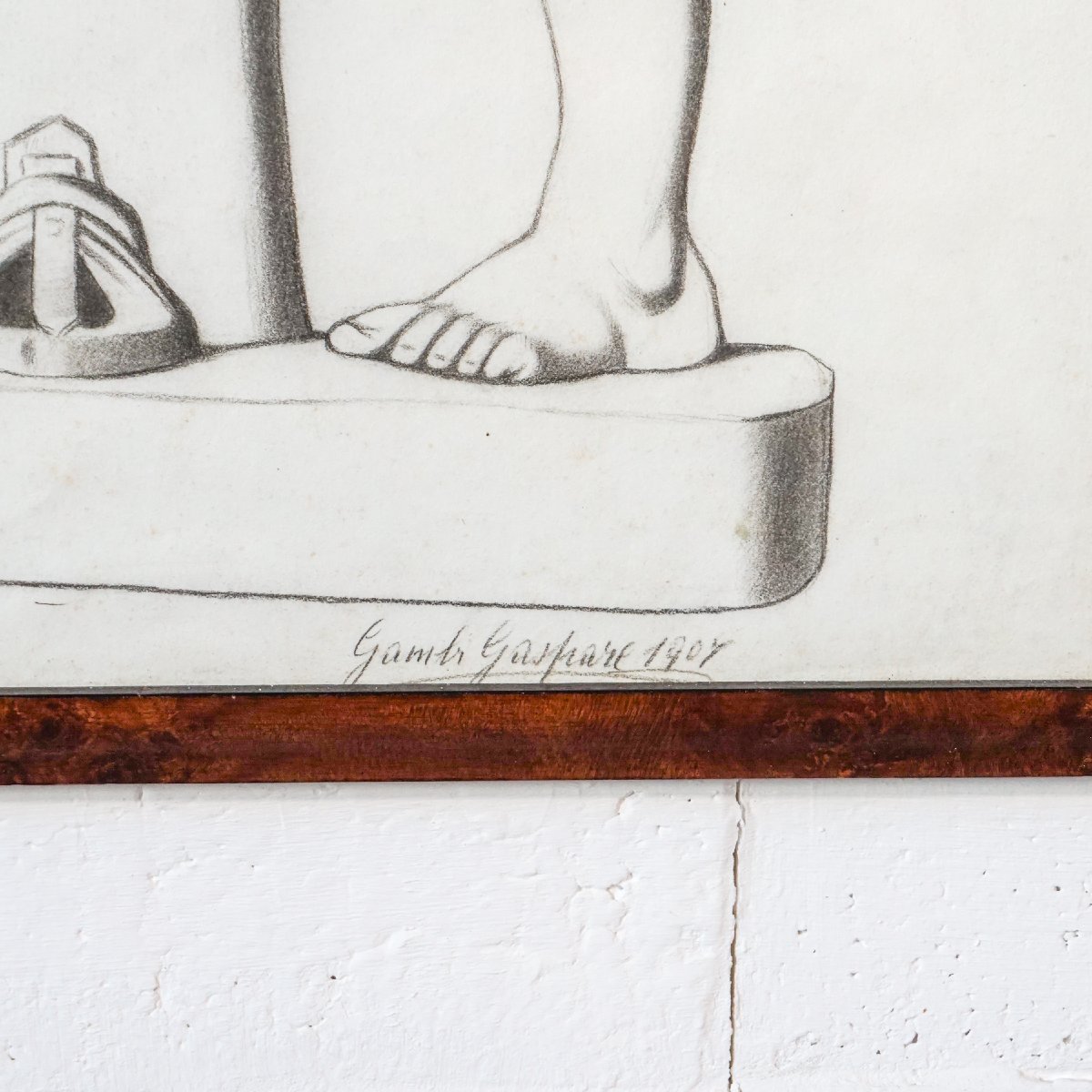 Gaspare Gambi – Hermes Tying His Sandal – Signed Charcoal Drawing, 1907-photo-1
