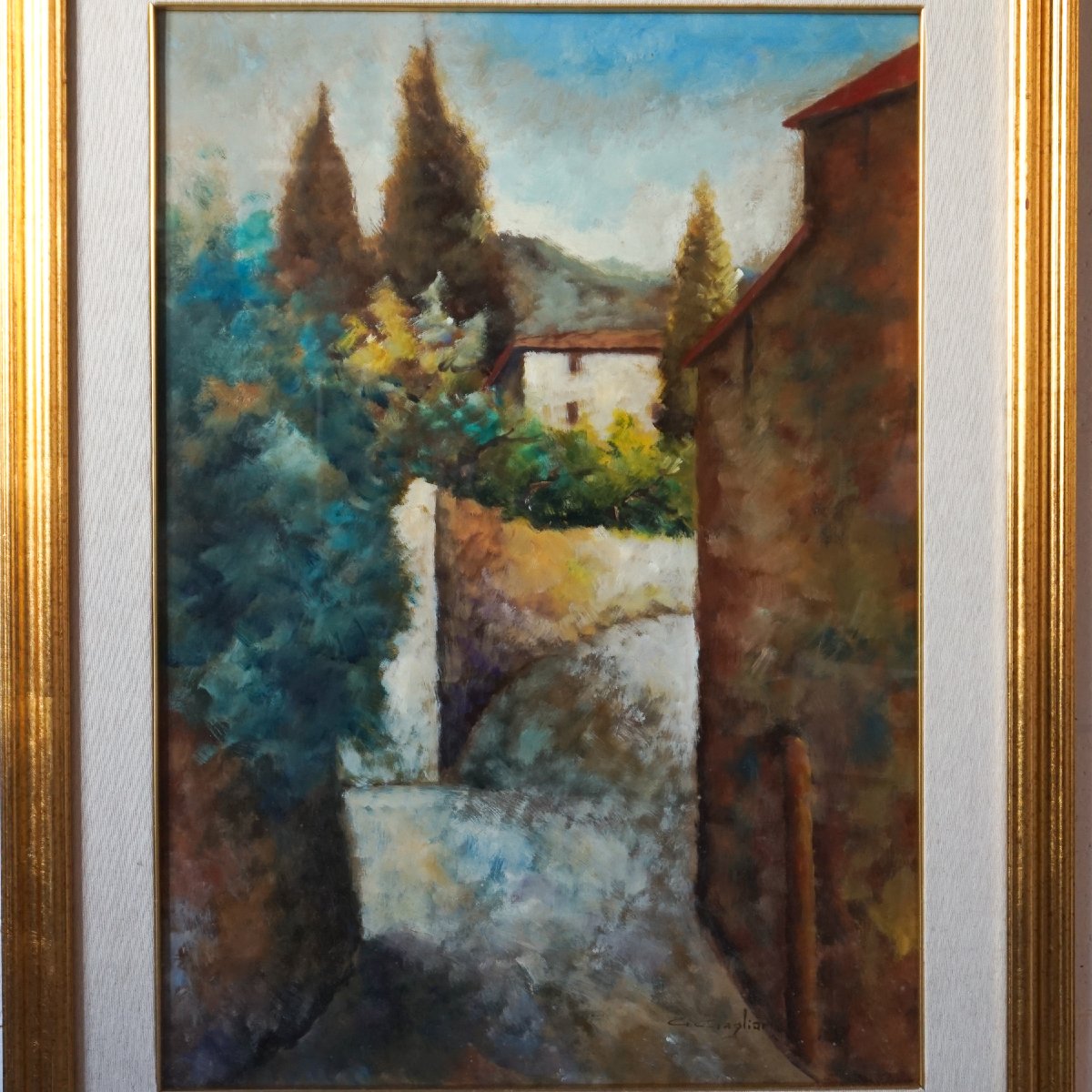 Giuseppe Gagliardi – Vue de colline – Huile sur toile signée, XXe siècle-photo-4