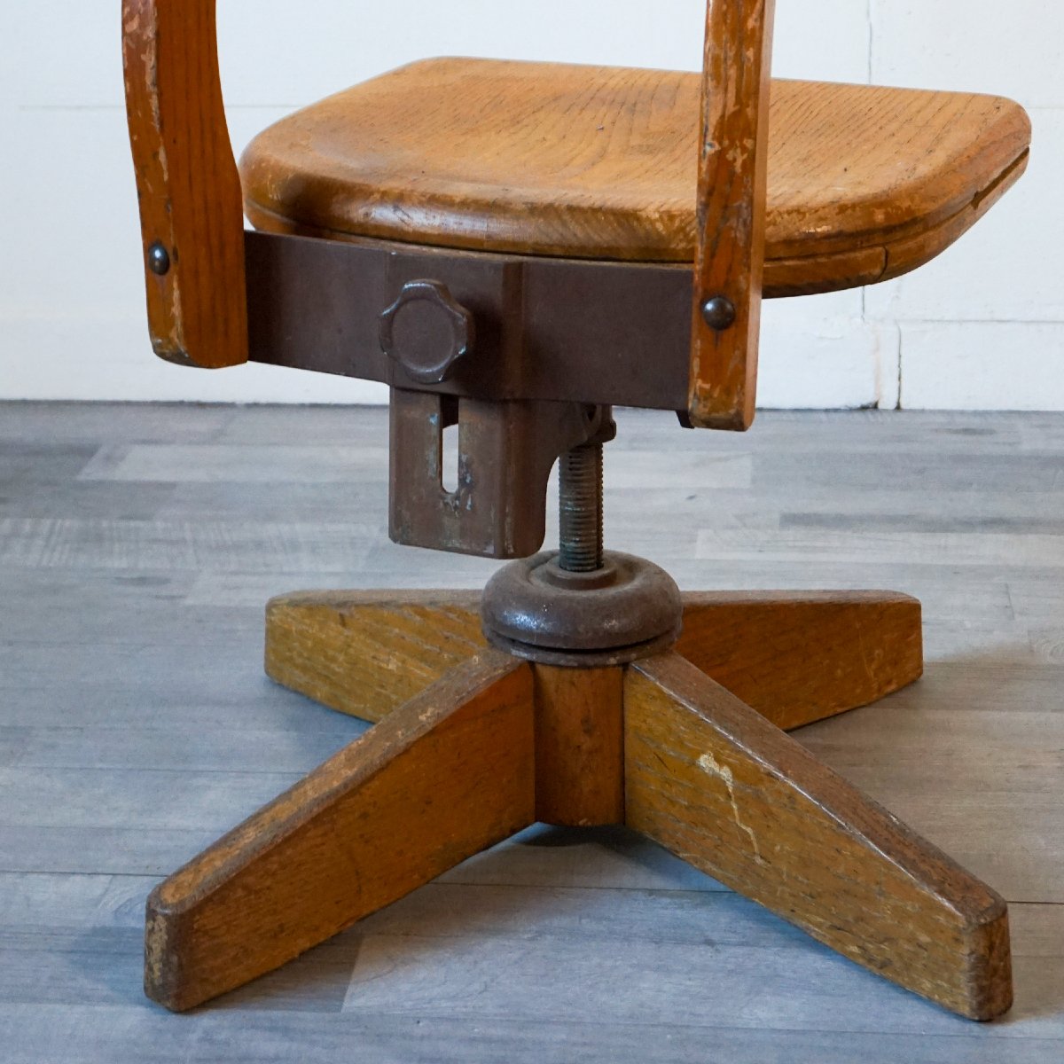 Chaise de Bureau Pivotante en Chêne – Années 1930-photo-2