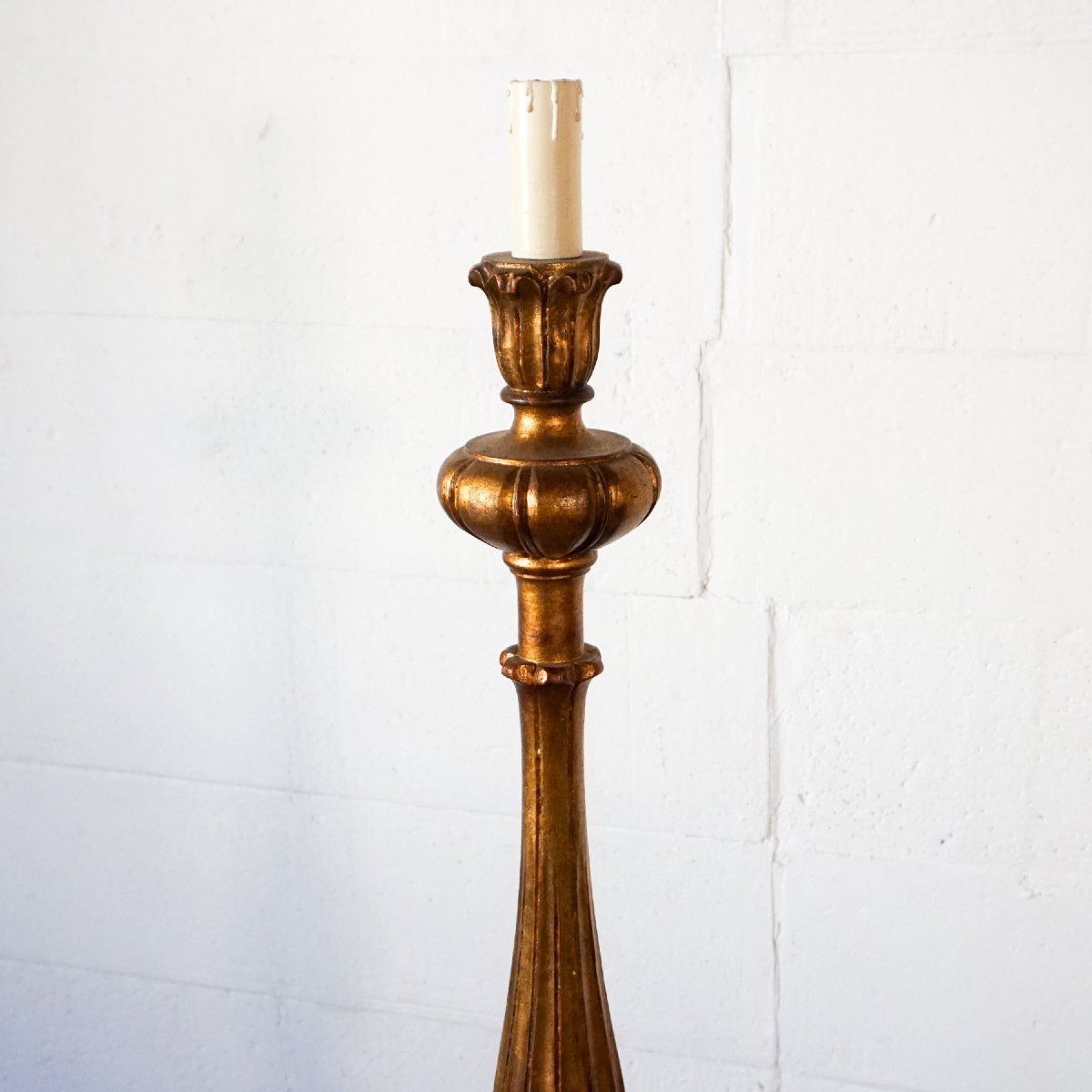 Lampadaire en Bois Doré Issu d’un Chandelier Processionnel – Italie, Début XXe Siècle-photo-3