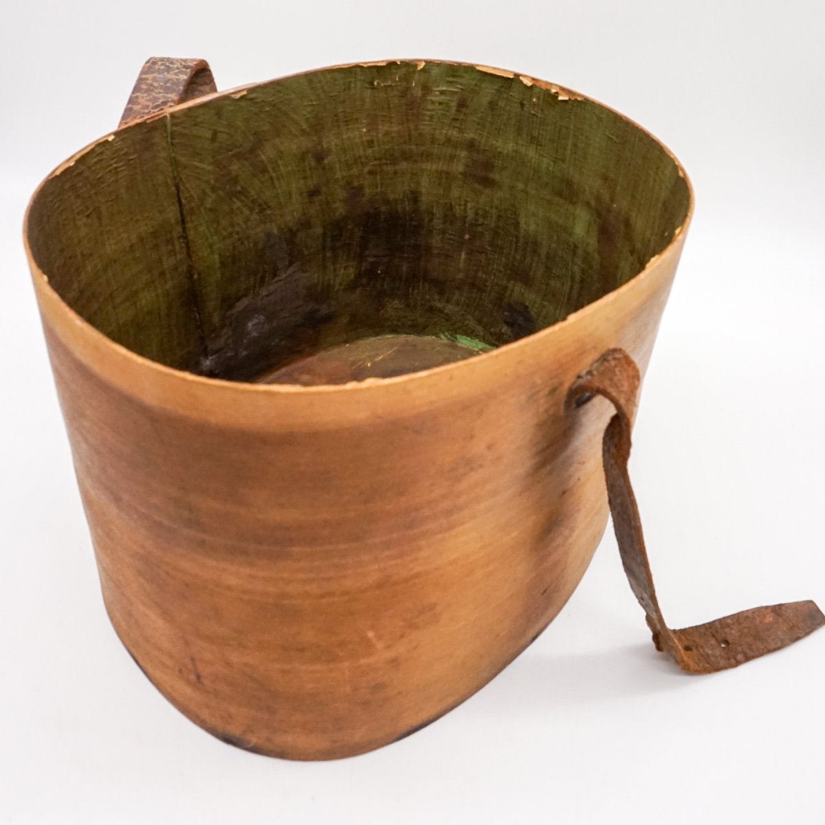 Boîte à chapeau ovale en bois cintré avec couvercle en cuir, France XIXe siècle-photo-7