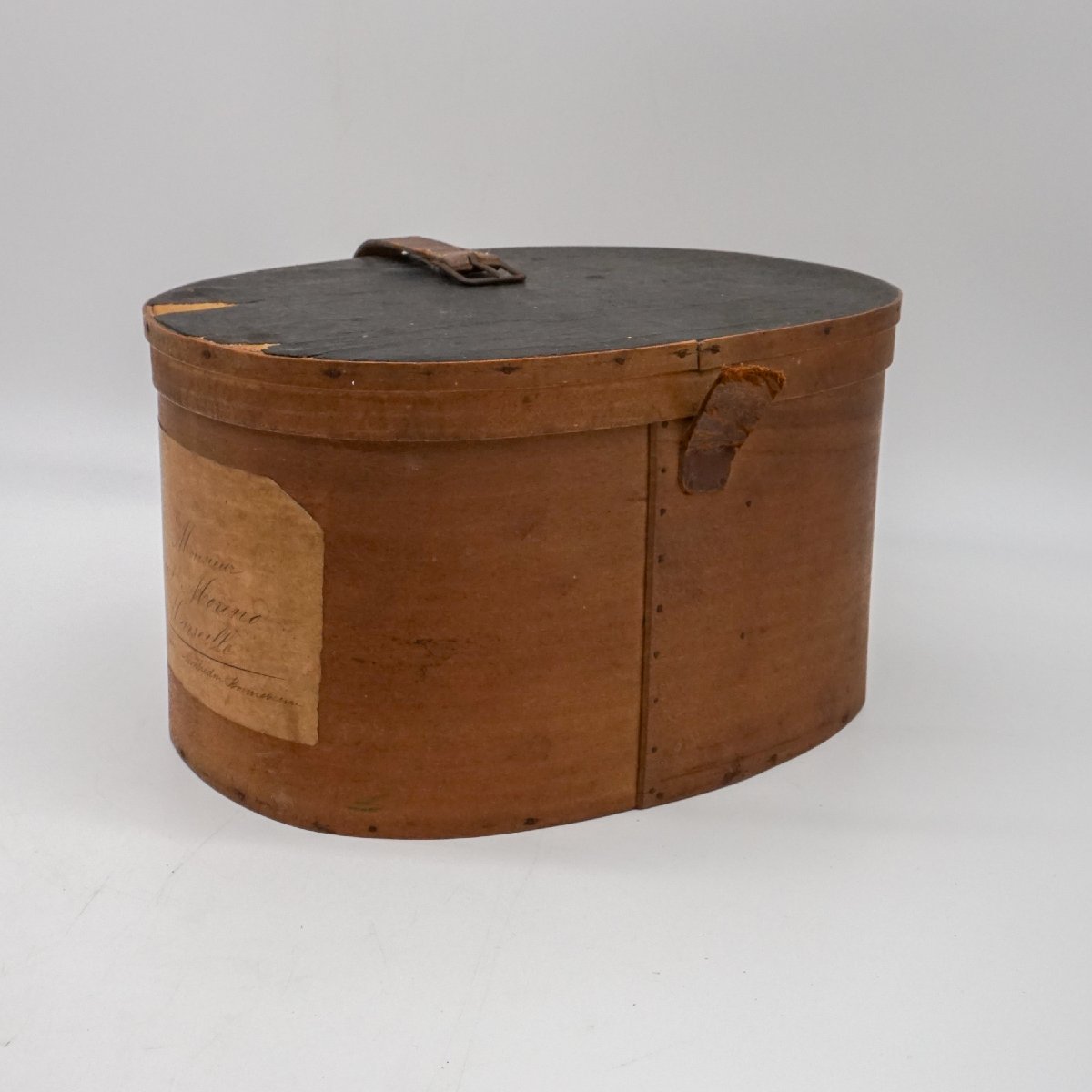 French Oval Bentwood Hat Box With Handwritten Label – 19th Century-photo-7