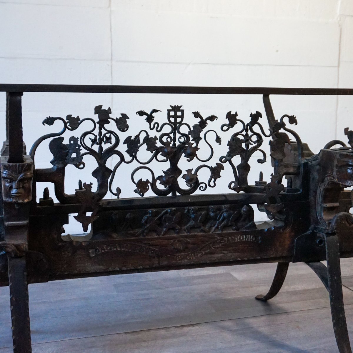 Glass-top Table Made From An Antique Sicilian Cart Ironwork – Late 19th / Early 20th Century-photo-3