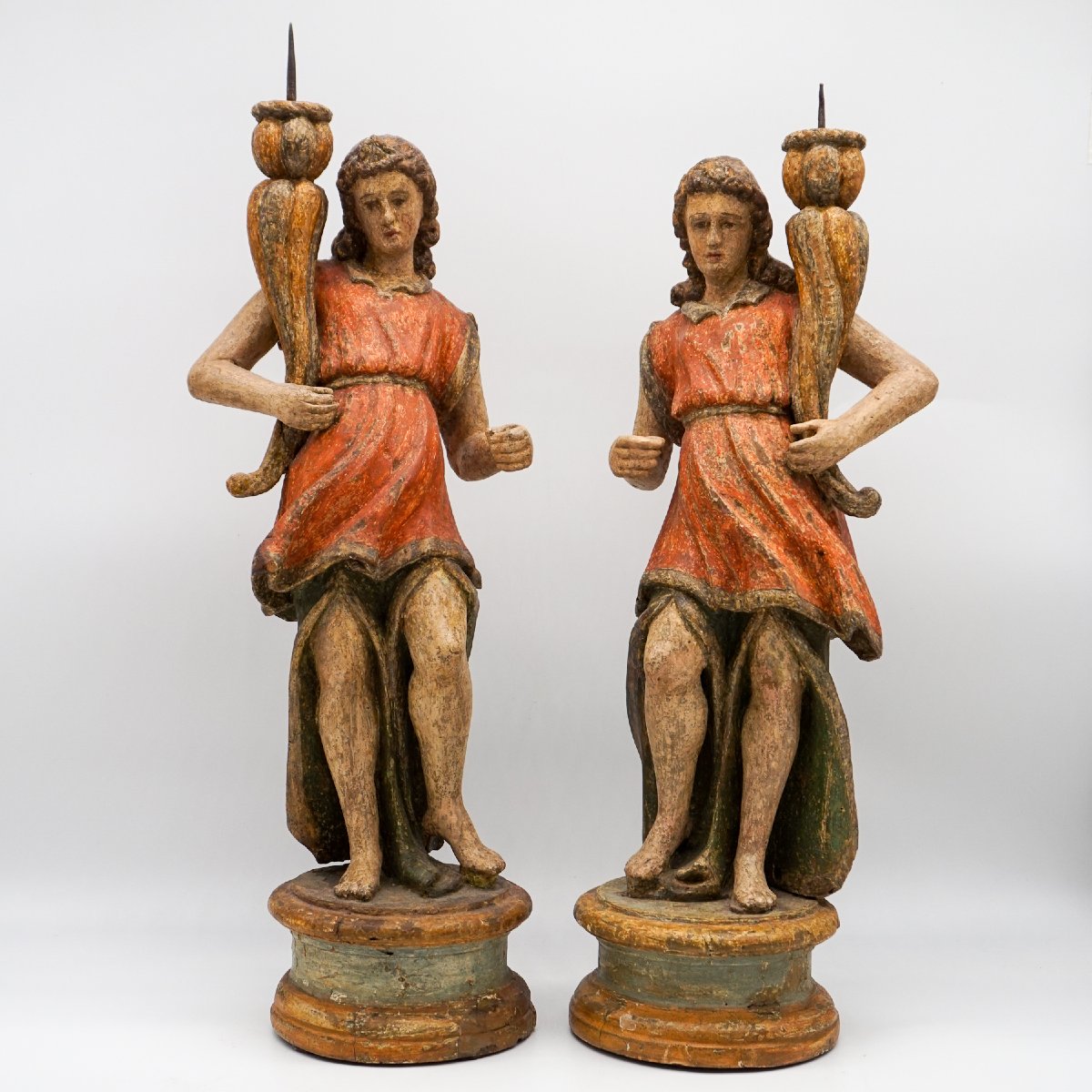 Pair Of Renaissance Wooden Torchère Angels – Italy, Late 16th Century -photo-2