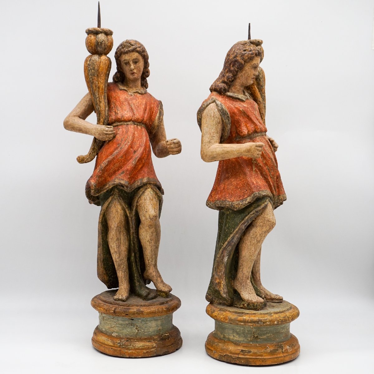 Pair Of Renaissance Wooden Torchère Angels – Italy, Late 16th Century -photo-1