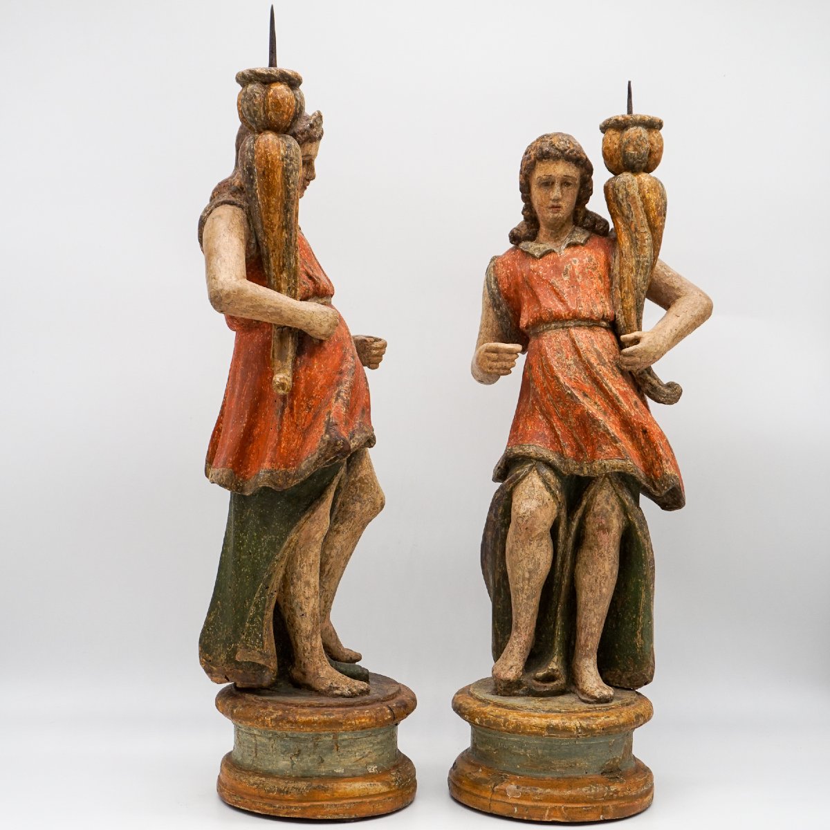 Pair Of Renaissance Wooden Torchère Angels – Italy, Late 16th Century -photo-8