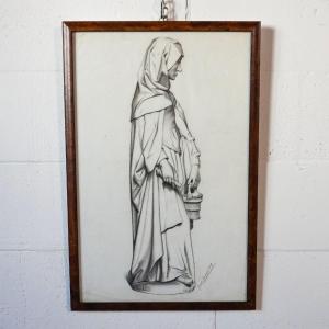 Gaspare Gambi – Sainte Marthe – Dessin au fusain signé, 1907