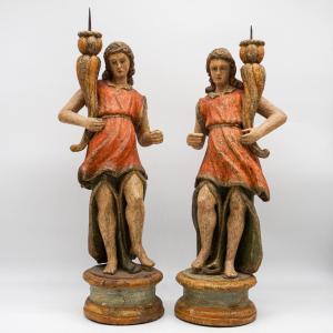 Pair Of Renaissance Wooden Torchère Angels – Italy, Late 16th Century 