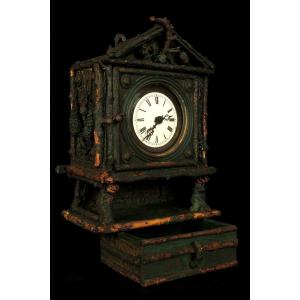 Ancienne Horloge Murale, Art Populaire Vers 1880 / Pendule Montre Foret Noire Allemagne