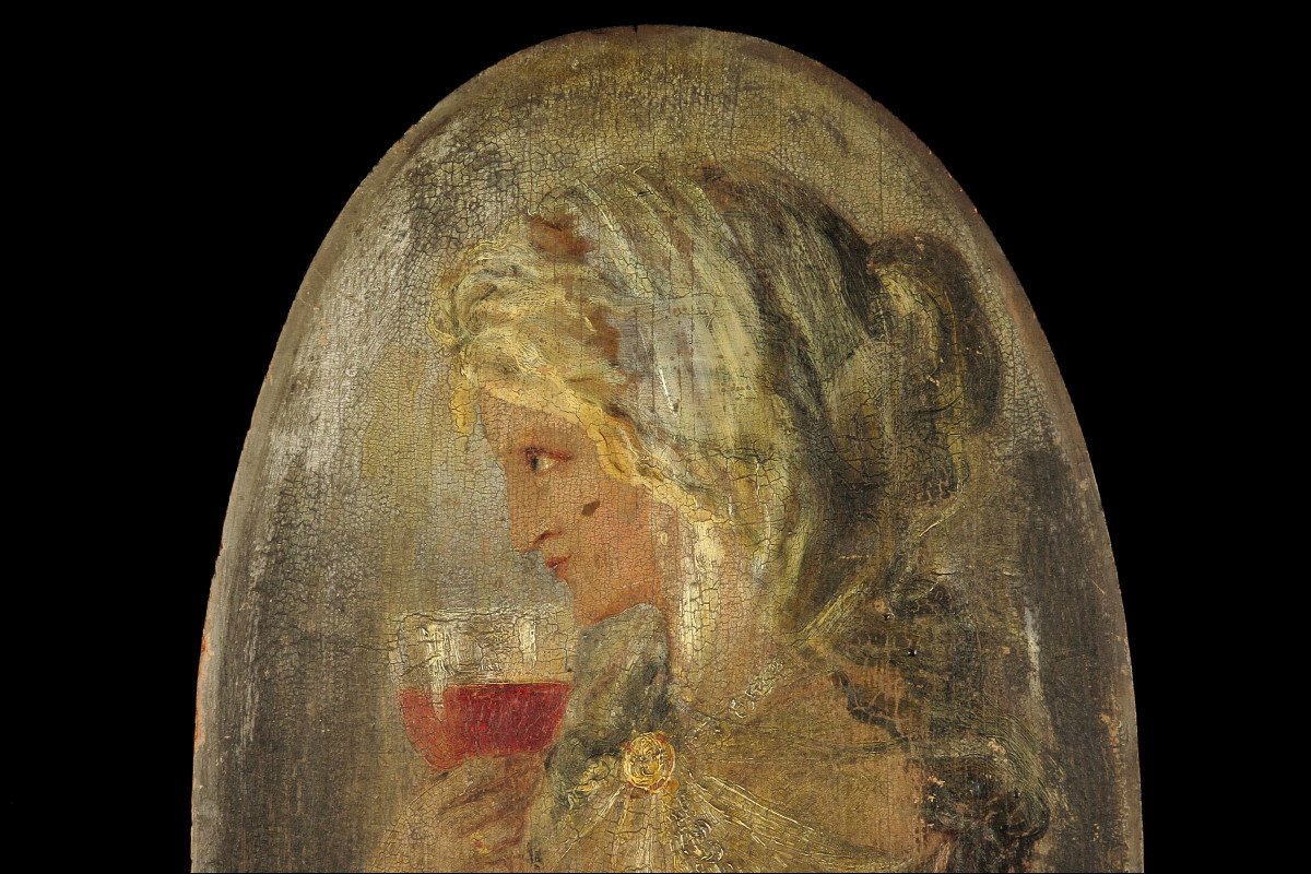 Old And Wonderful Remains Of Oil Painting, Portrait Of A Woman On Panel, Circa 1900-photo-3
