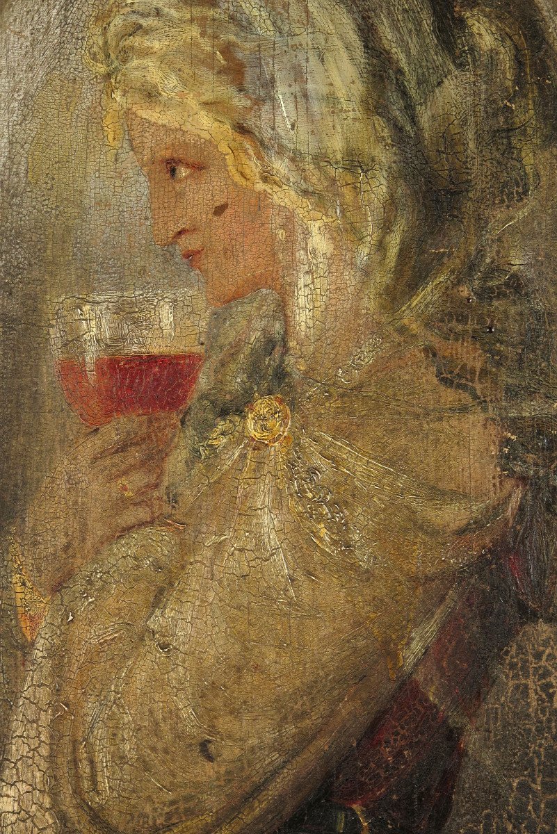 Ancien Et Merveilleux Vestige De Peinture à l'Huile, Portrait De Femme Sur Panneau, Vers 1900-photo-1