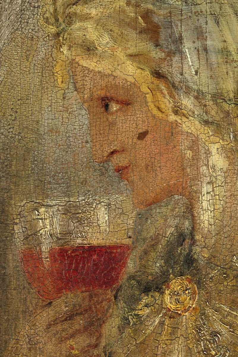 Old And Wonderful Remains Of Oil Painting, Portrait Of A Woman On Panel, Circa 1900-photo-4