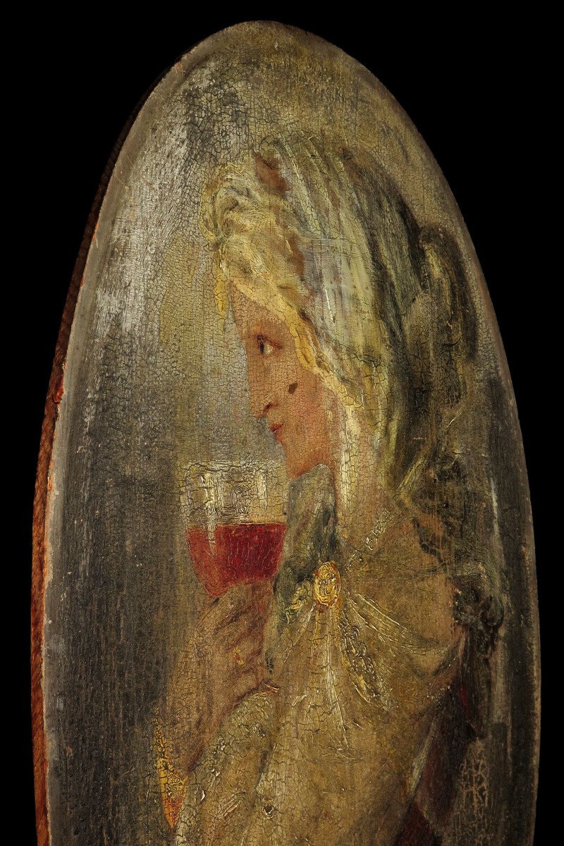 Ancien Et Merveilleux Vestige De Peinture à l'Huile, Portrait De Femme Sur Panneau, Vers 1900-photo-6