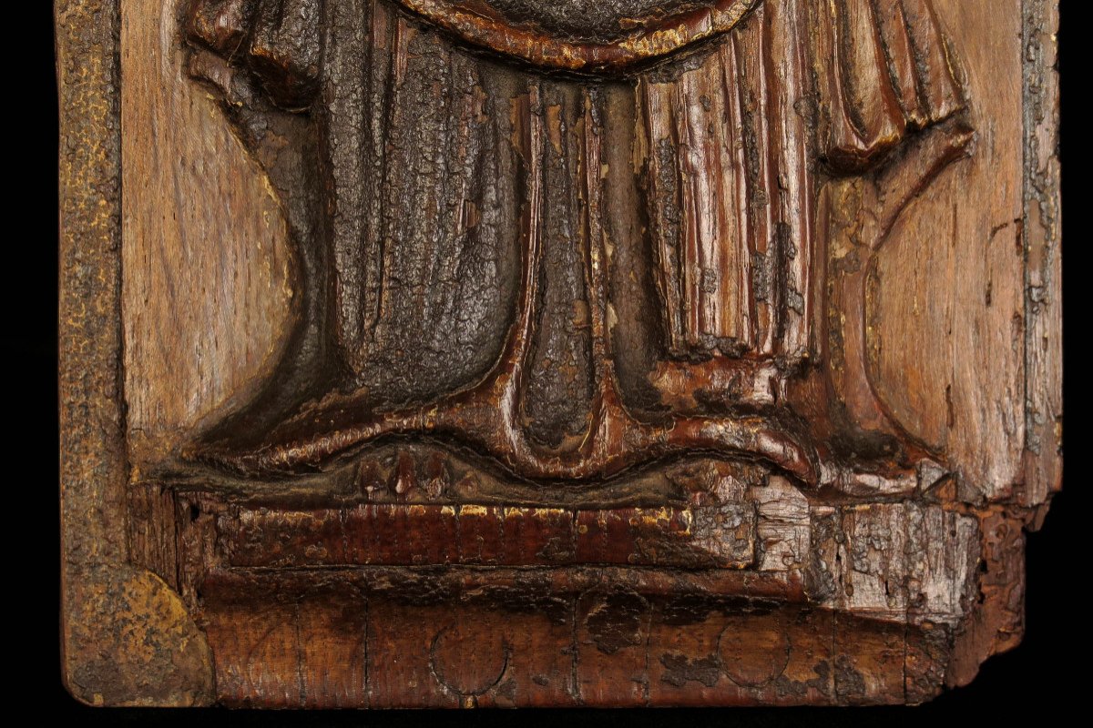 Old Panel, 18th Century Bas Relief Carved Saint Pierre / Folk Art Sculpture On Oak-photo-1