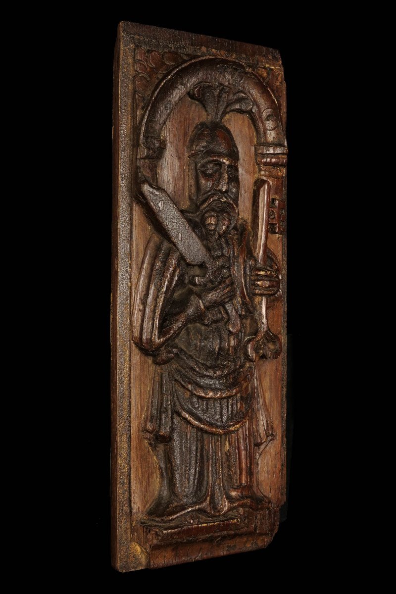 Old Panel, 18th Century Bas Relief Carved Saint Pierre / Folk Art Sculpture On Oak-photo-3
