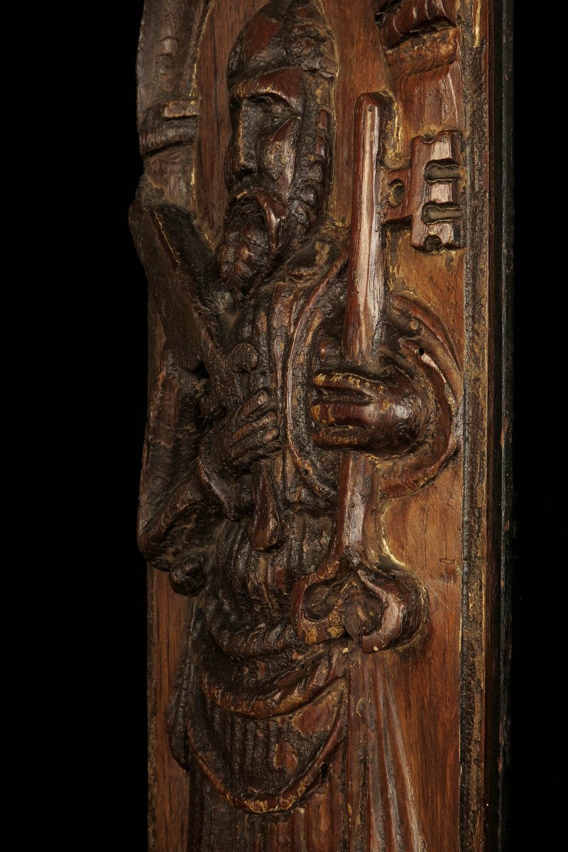 Old Panel, 18th Century Bas Relief Carved Saint Pierre / Folk Art Sculpture On Oak-photo-7