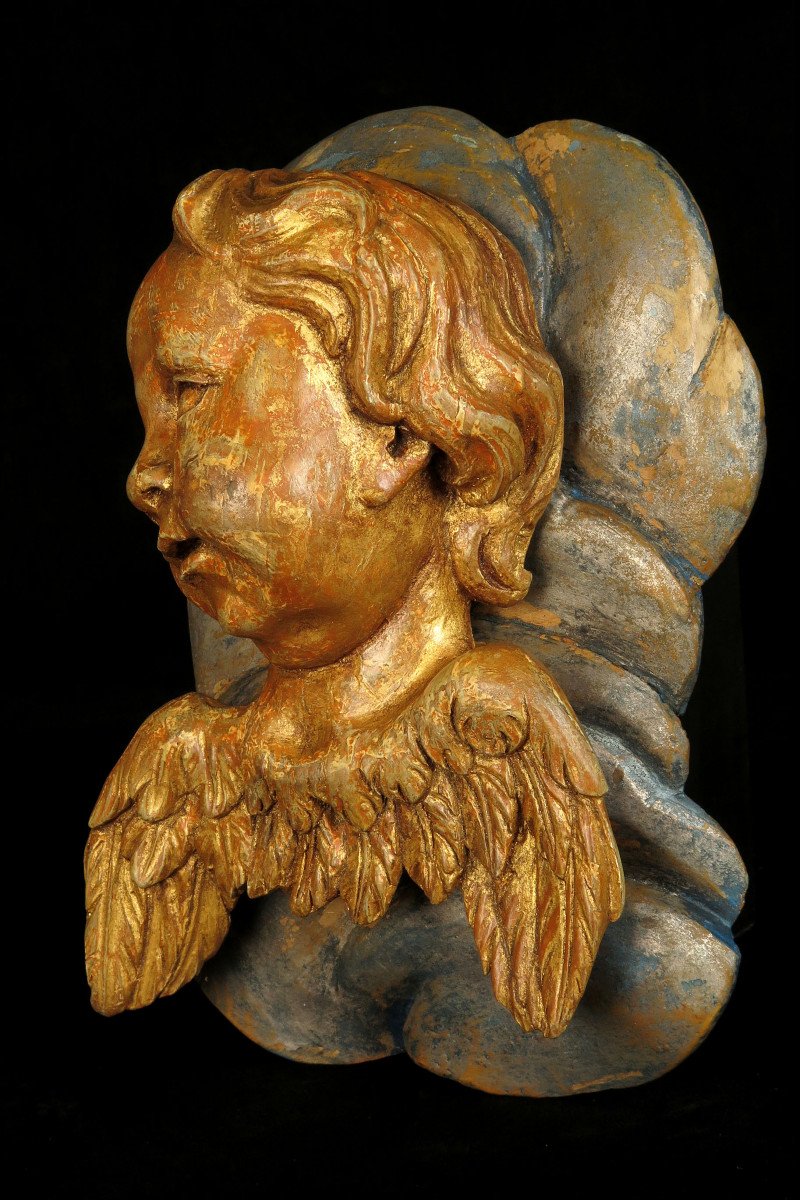 Ancienne Sculpture Sur Bois, Angelot Ou Putto XIXeme-photo-6