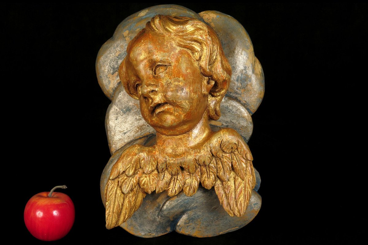 Ancienne Sculpture Sur Bois, Angelot Ou Putto XIXeme-photo-8