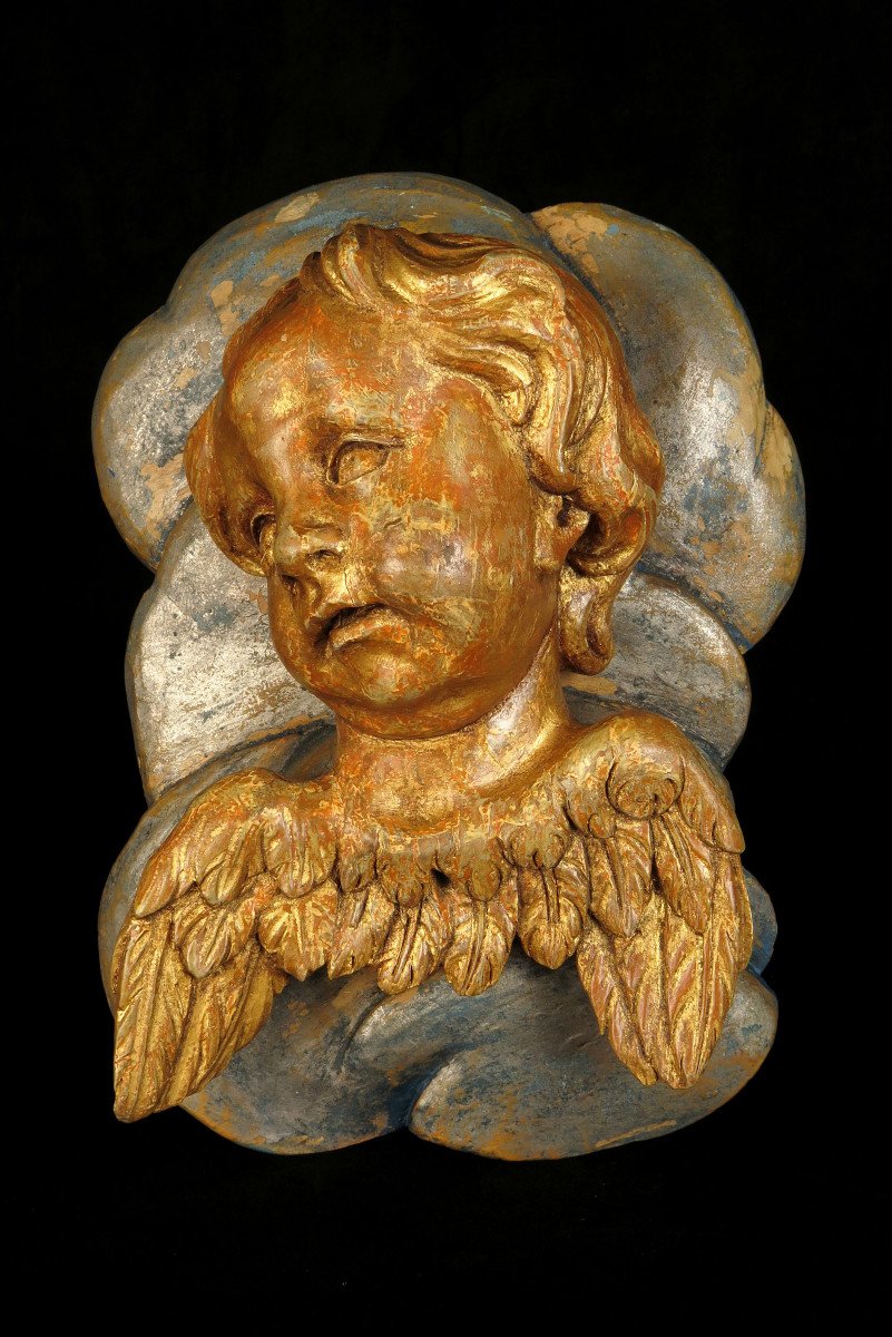 Ancienne Sculpture Sur Bois, Angelot Ou Putto XIXeme