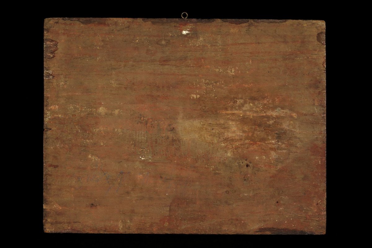 Ancienne Peinture à l'Huile Sur Panneau, Saint Suaire Vers 1850 / Christ sang-photo-6