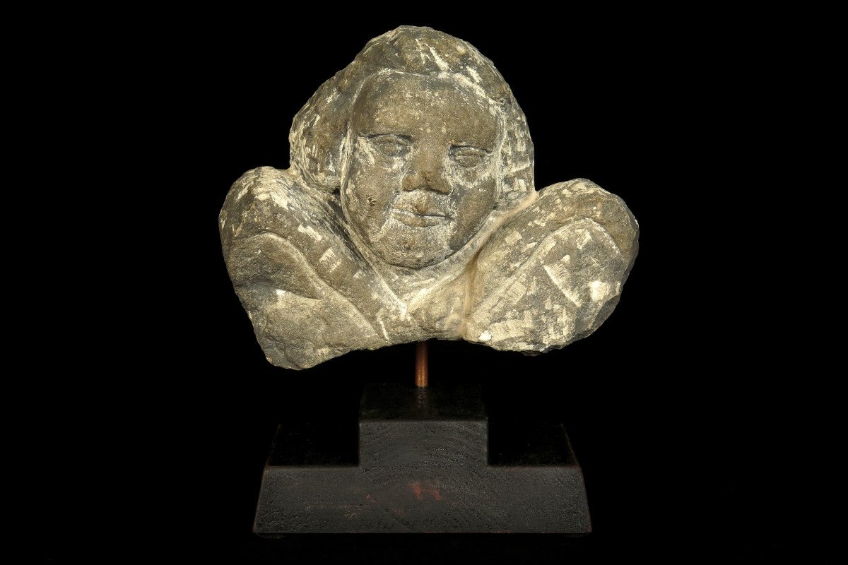 Adorable Et Ancienne Sculpture d'Angelot Ou Putto, Art Populaire Du XVIIIeme Siècle.