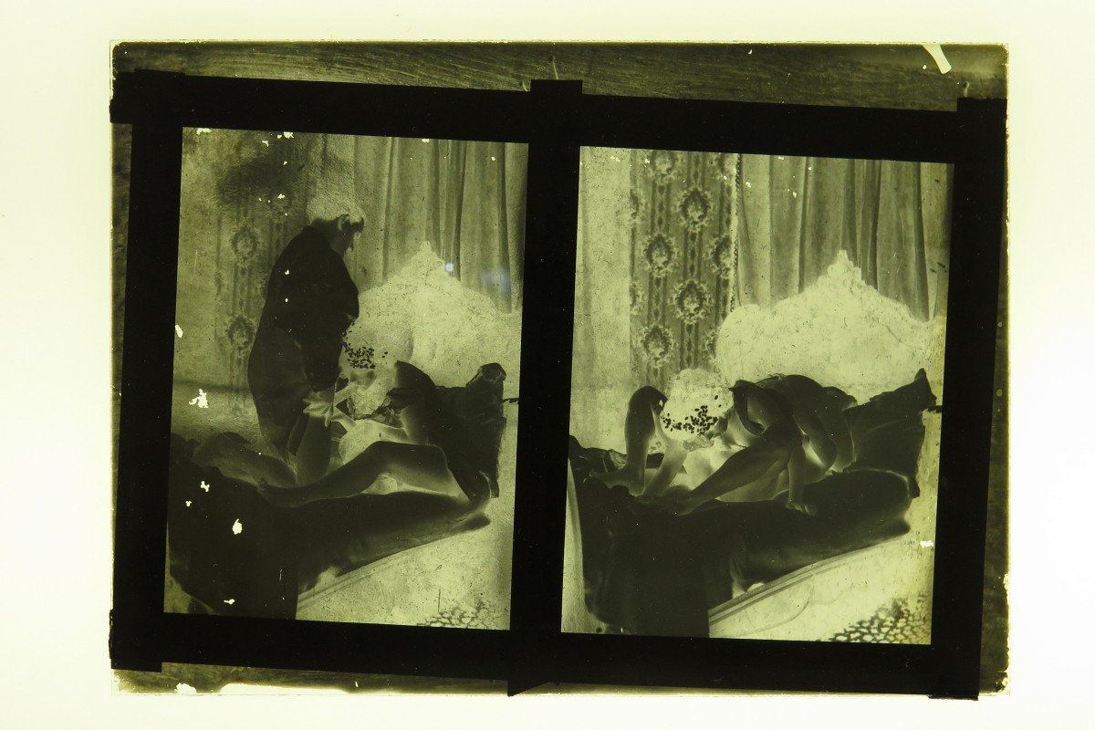 Rare Series Of 17 Old Negatives / Positives Under Glass. Erotic Scenes / Diablerie Picture-photo-1
