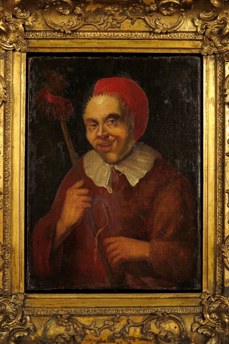 Amazing And Old 18th Century Portrait, Oil Painting Of A Jester / Oddities-photo-2