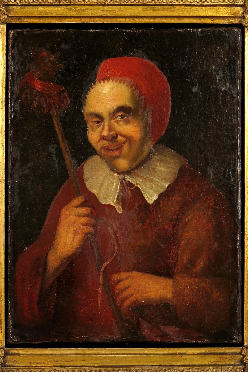 Amazing And Old 18th Century Portrait, Oil Painting Of A Jester / Oddities-photo-3