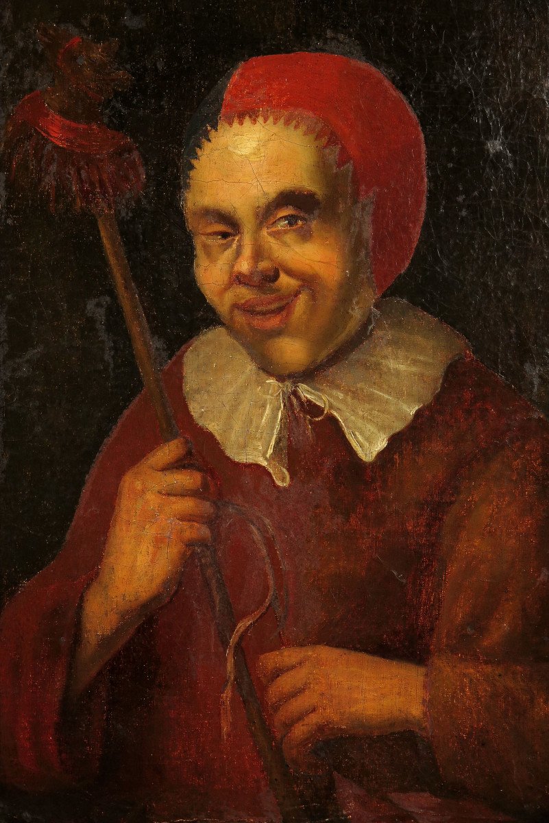 Amazing And Old 18th Century Portrait, Oil Painting Of A Jester / Oddities-photo-4